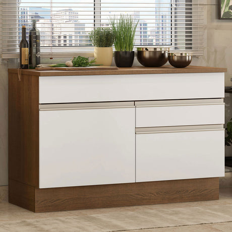 Mueble Inferior de Cocina Glamy Marron y Blanco 120x84cm con Mesón de Madera - MUEBLES INFERIORES DE COCINA | Bylmo