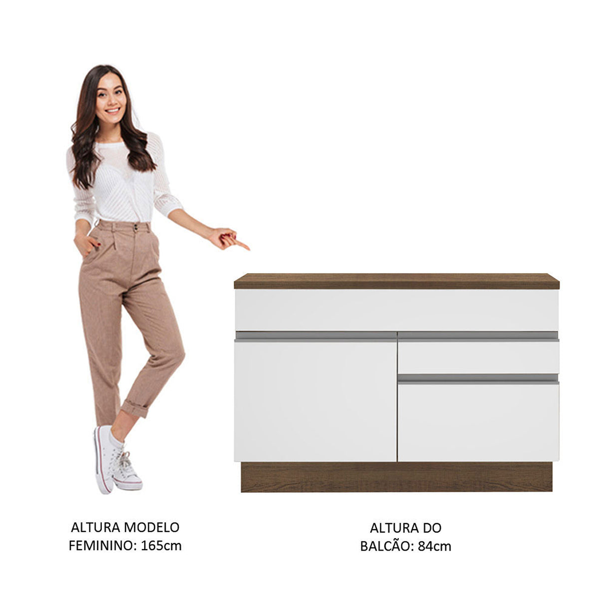Mueble Inferior de Cocina Glamy Marron y Blanco 120x84cm con Mesón de Madera - MUEBLES INFERIORES DE COCINA | Bylmo