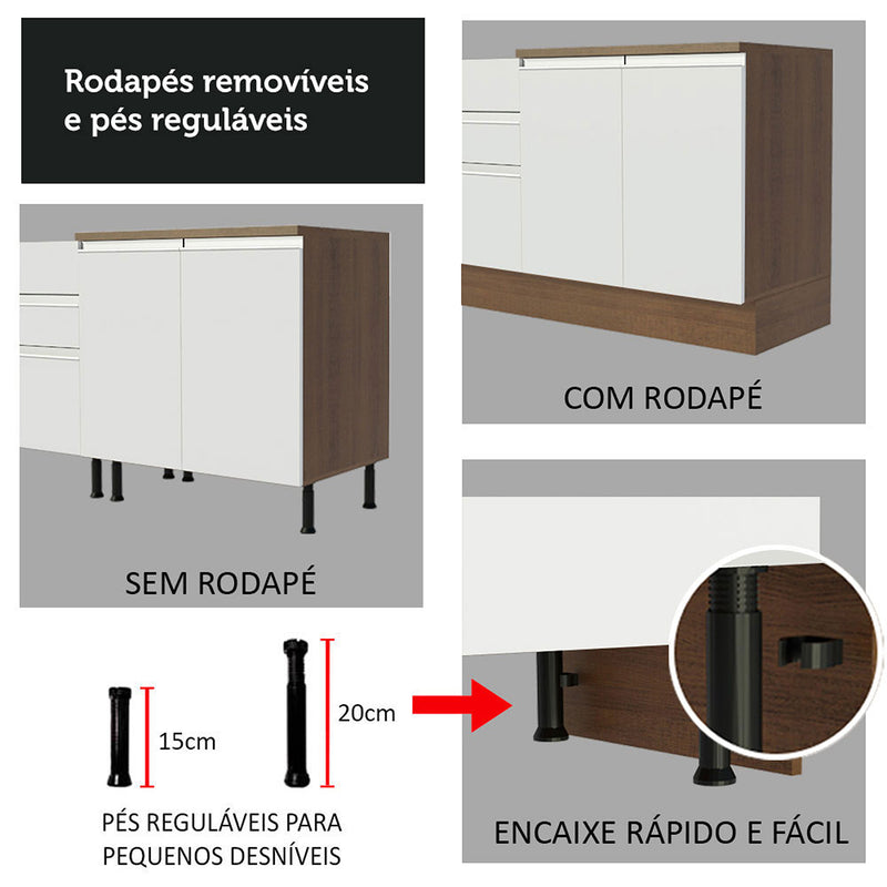 Mueble Inferior De Cocina Glamy Marron Y Blanco 120x84cm Con Mesón De Madera