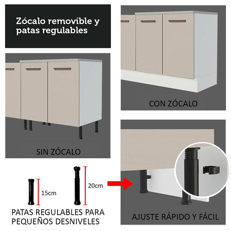 Mueble Inferior de Cocina Agata Blanco y Crema 120x84cm con Mesón de Madera - MUEBLES INFERIORES DE COCINA | Bylmo