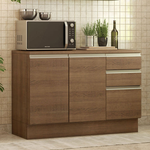 Mueble Inferior De Cocina Glamy Marron 120x84cm Con Mesón De Madera