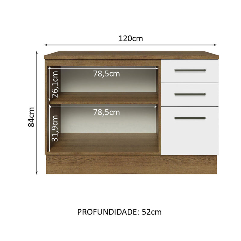 Mueble Inferior De Cocina Agata Blanco 120x84cm Con Mesón De Madera