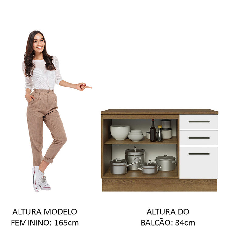 Mueble Inferior De Cocina Agata Blanco 120x84cm Con Mesón De Madera