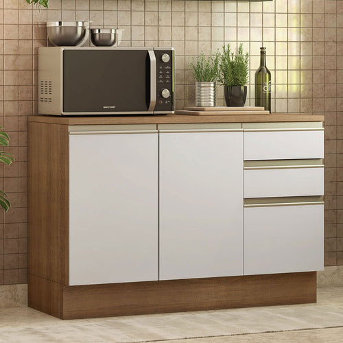 Mueble Inferior De Cocina Glamy Blanco 120x84cm Con Mesón De Madera