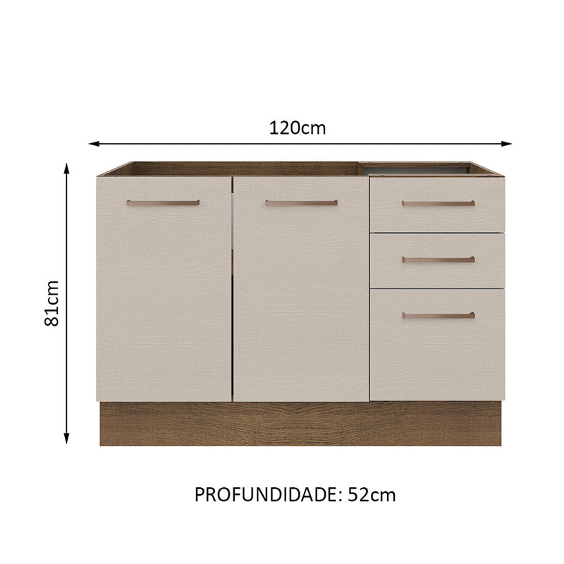 Mueble Inferior De Cocina Agata Marron Y Crema 120x81cm Sin Mesón