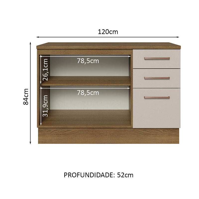 Mueble Inferior De Cocina Agata Marron Y Crema 120x84cm Con Mesón De Madera