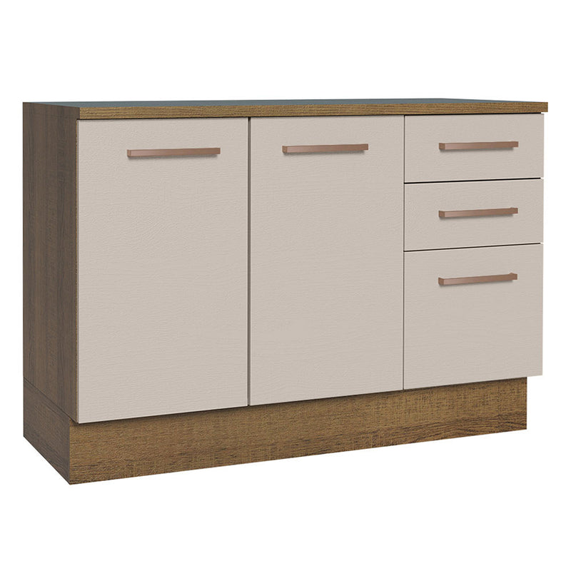 Mueble Inferior De Cocina Agata Marron Y Crema 120x84cm Con Mesón De Madera