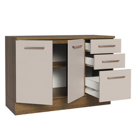 Mueble Inferior de Cocina Agata Marron y Crema 120x84cm con Mesón de Madera - MUEBLES INFERIORES DE COCINA | Bylmo