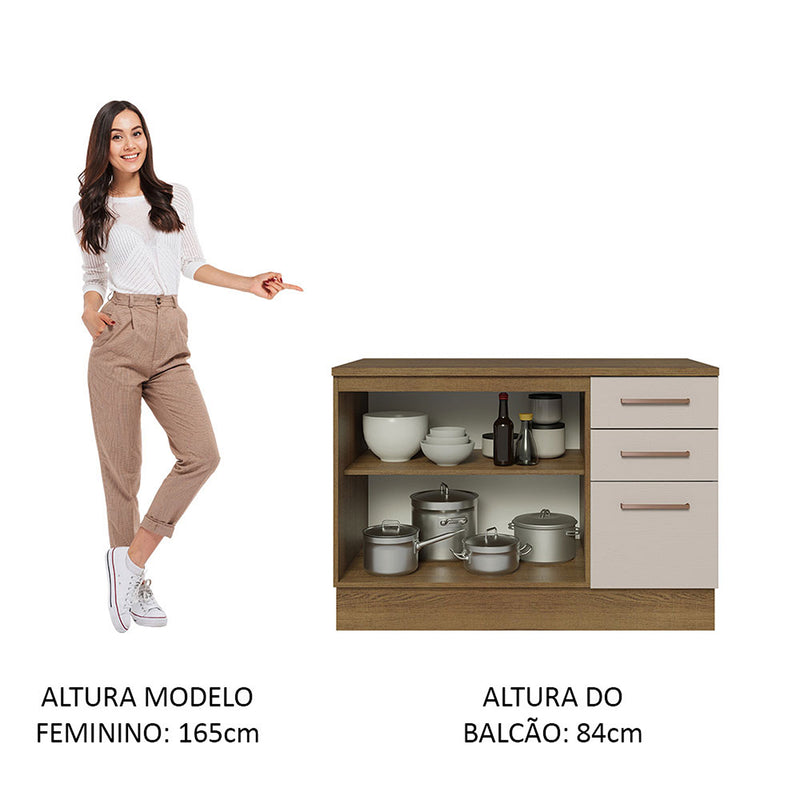 Mueble Inferior De Cocina Agata Marron Y Crema 120x84cm Con Mesón De Madera