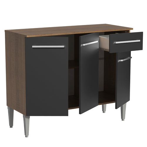 Mueble Inferior De Cocina Emily Marron Y Negro 105x88cm Con Mesón De Madera