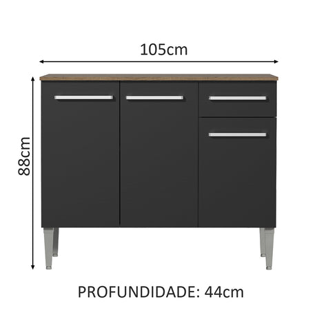 Mueble Inferior de Cocina Emily Marron y Negro 105x88cm con Mesón de Madera - MUEBLES INFERIORES DE COCINA | Bylmo