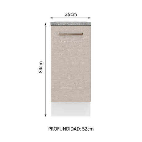 Mueble Inferior de Cocina Agata Blanco y Crema 35x84cm con Mesón de Madera - MUEBLES INFERIORES DE COCINA | Bylmo
