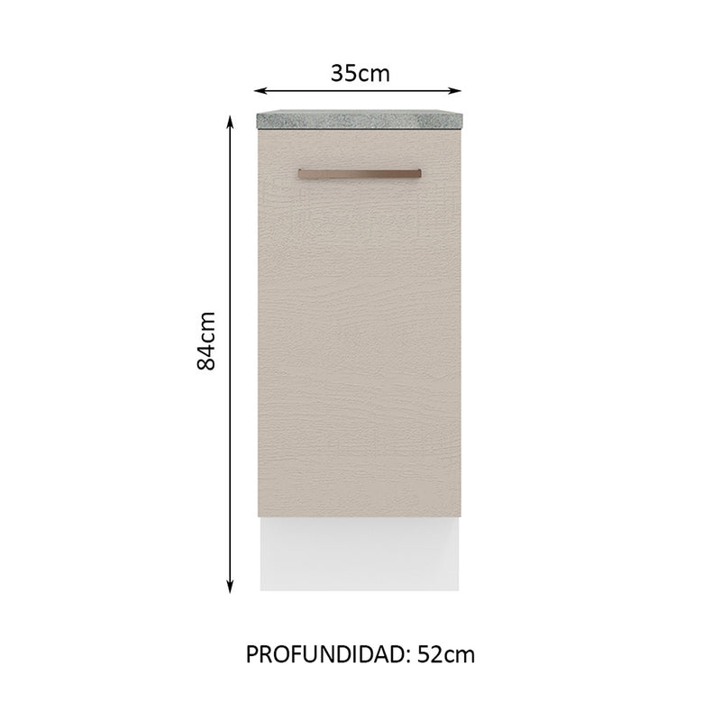 Mueble Inferior De Cocina Agata Blanco Y Crema 35x84cm Con Mesón De Madera