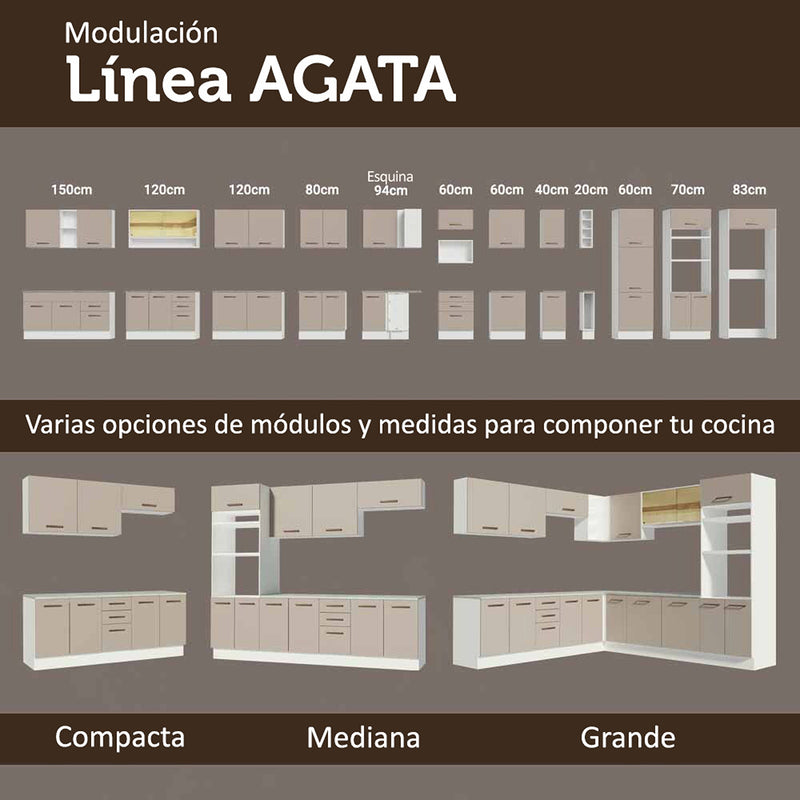 Mueble Inferior De Cocina Agata Blanco Y Crema 35x84cm Con Mesón De Madera