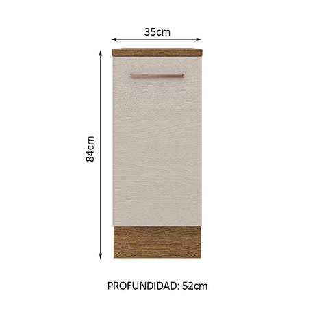 Mueble Inferior de Cocina Agata Marron y Crema 35x84cm con Mesón de Madera - MUEBLES INFERIORES DE COCINA | Bylmo