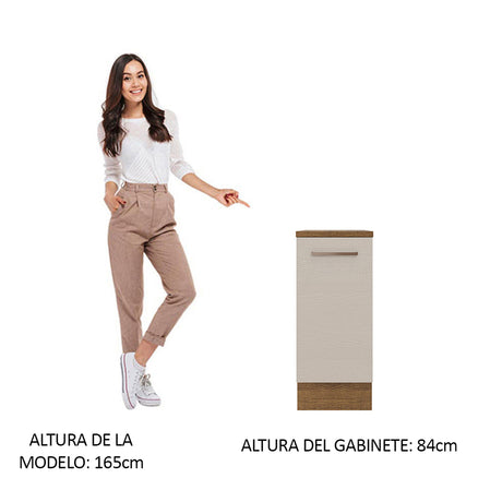 Mueble Inferior de Cocina Agata Marron y Crema 35x84cm con Mesón de Madera - MUEBLES INFERIORES DE COCINA | Bylmo