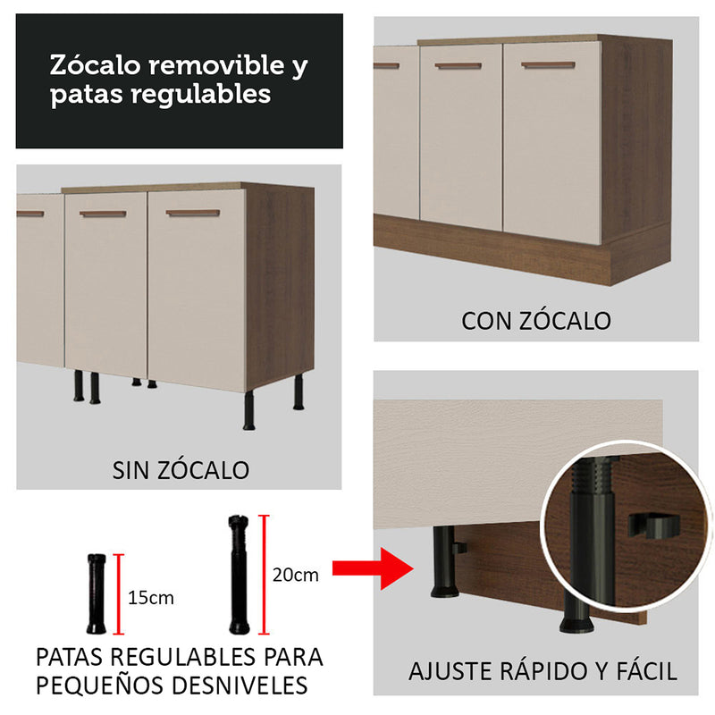 Mueble Inferior De Cocina Agata Marron Y Crema 35x84cm Con Mesón De Madera