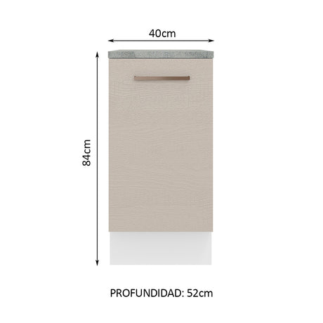 Mueble Inferior de Cocina Agata Blanco y Crema 40x84cm con Mesón de Madera y Una Puerta - MUEBLES INFERIORES DE COCINA | Bylmo