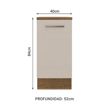 Mueble Inferior de Cocina Agata Marron y Crema 40x84cm con Mesón de Madera y Una Puerta - MUEBLES INFERIORES DE COCINA | Bylmo