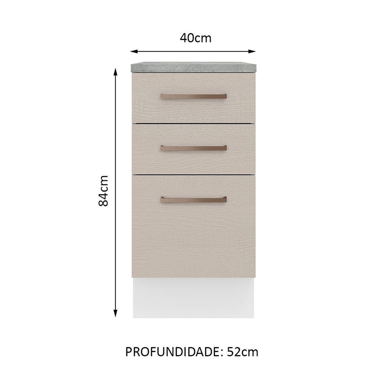 Mueble Inferior de Cocina Agata Blanco y Crema 40x84cm con Mesón de Madera y Tres Cajones - MUEBLES INFERIORES DE COCINA | Bylmo