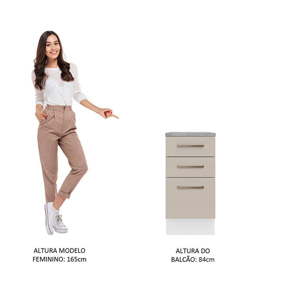 Mueble Inferior de Cocina Agata Blanco y Crema 40x84cm con Mesón de Madera y Tres Cajones - MUEBLES INFERIORES DE COCINA | Bylmo