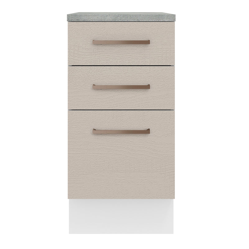 Mueble Inferior De Cocina Agata Blanco Y Crema 40x84cm Con Mesón De Madera Y Tres Cajones