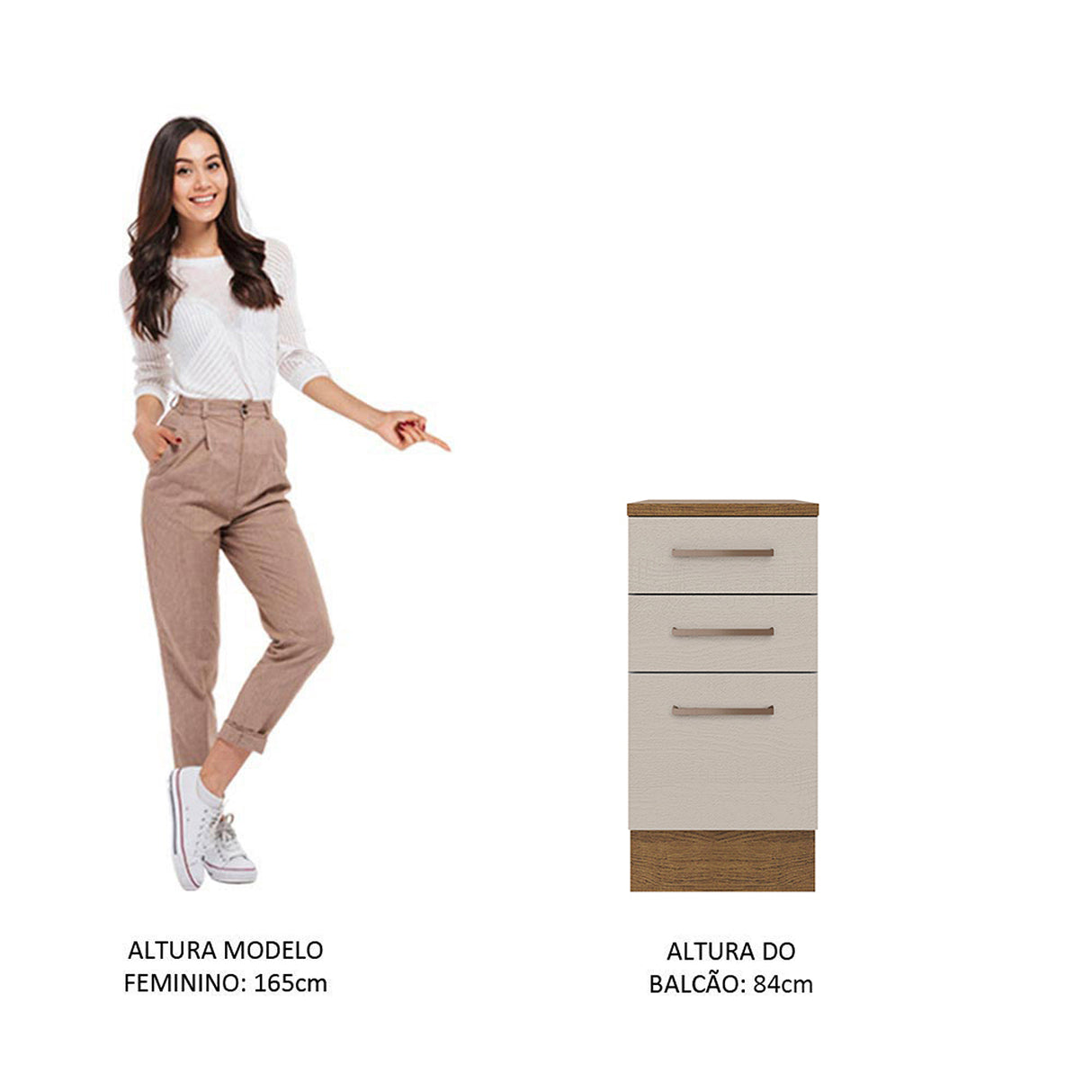 Mueble Inferior de Cocina Agata Marron y Crema 40x84cm con Mesón de Madera y Tres Cajones - MUEBLES INFERIORES DE COCINA | Bylmo