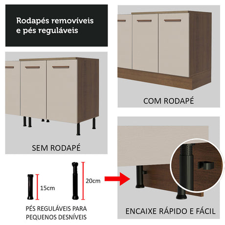 Mueble Inferior de Cocina Agata Marron y Crema 40x84cm con Mesón de Madera y Tres Cajones - MUEBLES INFERIORES DE COCINA | Bylmo