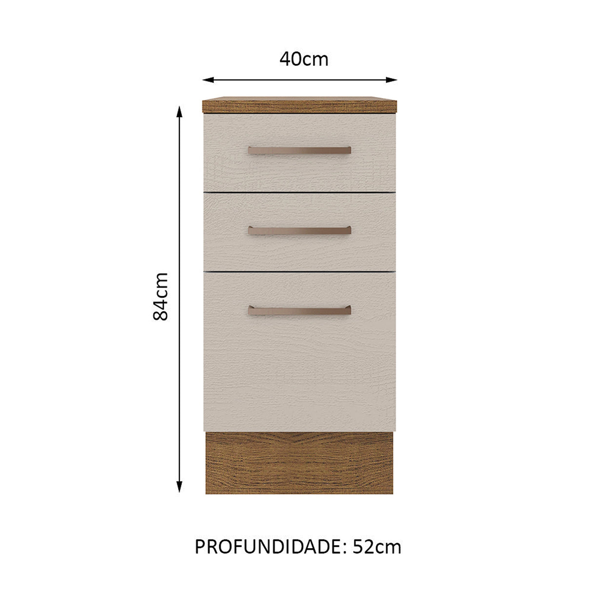 Mueble Inferior de Cocina Agata Marron y Crema 40x84cm con Mesón de Madera y Tres Cajones - MUEBLES INFERIORES DE COCINA | Bylmo