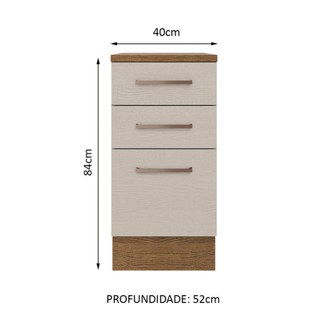 Mueble Inferior de Cocina Agata Marron y Crema 40x84cm con Mesón de Madera y Tres Cajones - MUEBLES INFERIORES DE COCINA | Bylmo
