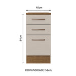 Mueble Inferior De Cocina Agata Marron Y Crema 40x84cm Con Mesón De Madera Y Tres Cajones