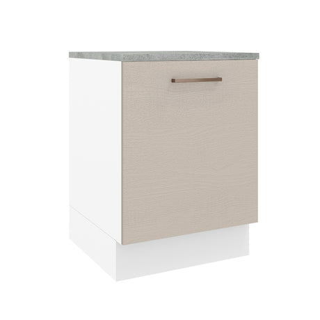 Mueble Inferior de Cocina Agata Blanco y Crema 60x84cm con Mesón de Madera y Una Puerta - MUEBLES INFERIORES DE COCINA | Bylmo