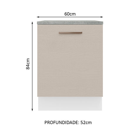 Mueble Inferior de Cocina Agata Blanco y Crema 60x84cm con Mesón de Madera y Una Puerta - MUEBLES INFERIORES DE COCINA | Bylmo