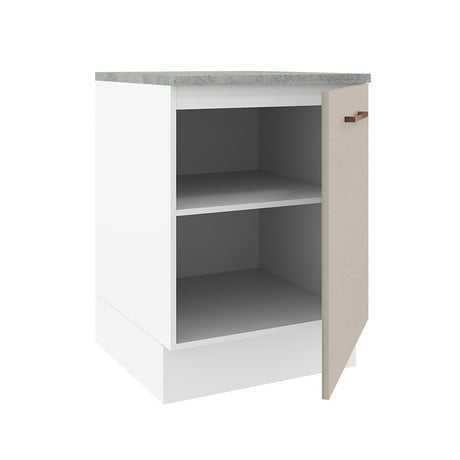 Mueble Inferior de Cocina Agata Blanco y Crema 60x84cm con Mesón de Madera y Una Puerta - MUEBLES INFERIORES DE COCINA | Bylmo