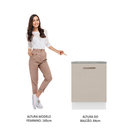 Mueble Inferior de Cocina Agata Blanco y Crema 60x84cm con Mesón de Madera y Una Puerta - MUEBLES INFERIORES DE COCINA | Bylmo