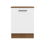 Mueble Inferior De Cocina Agata Marron Y Blanco 60x84cm Con Mesón De Madera