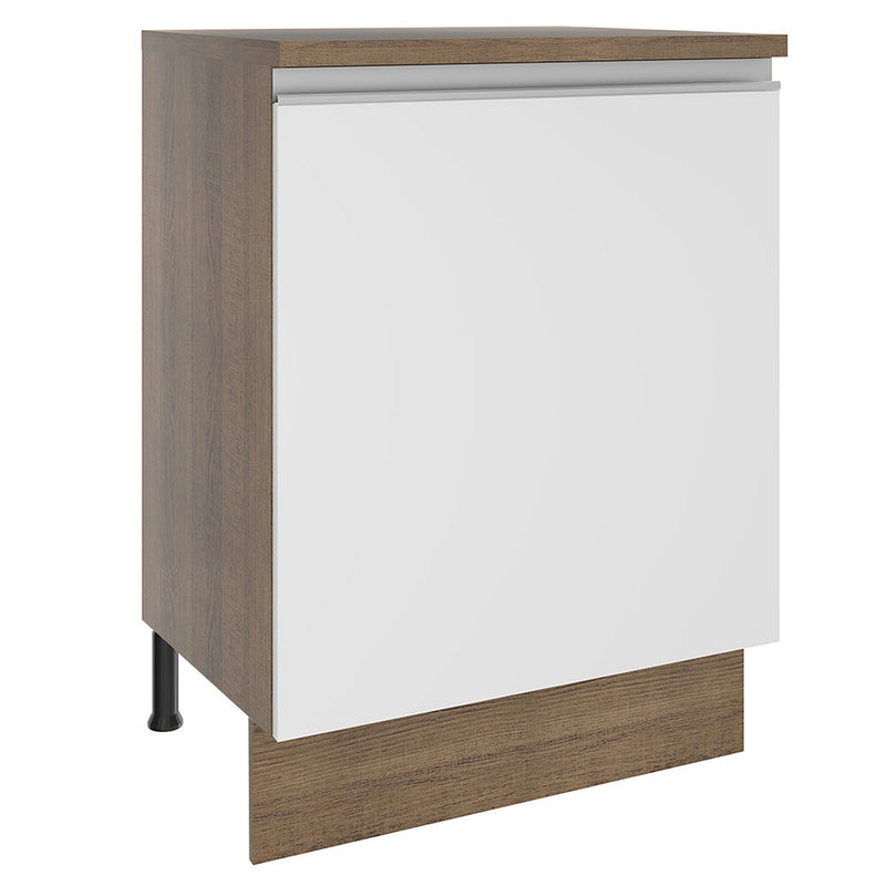 Mueble Inferior De Cocina Glamy Marron Y Blanco 60x84cm Con Mesón De Madera