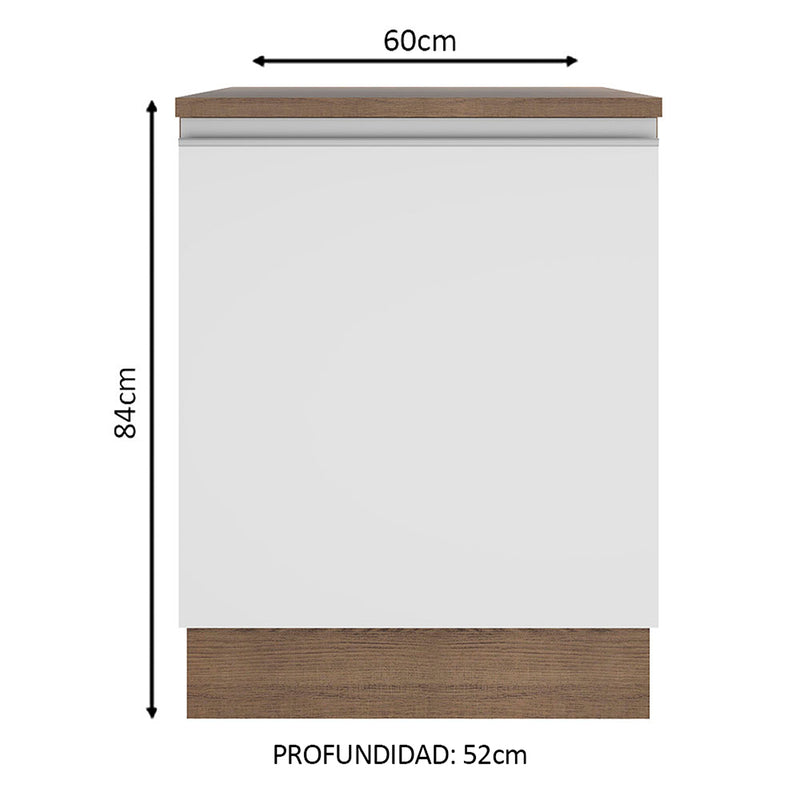 Mueble Inferior De Cocina Glamy Marron Y Blanco 60x84cm Con Mesón De Madera