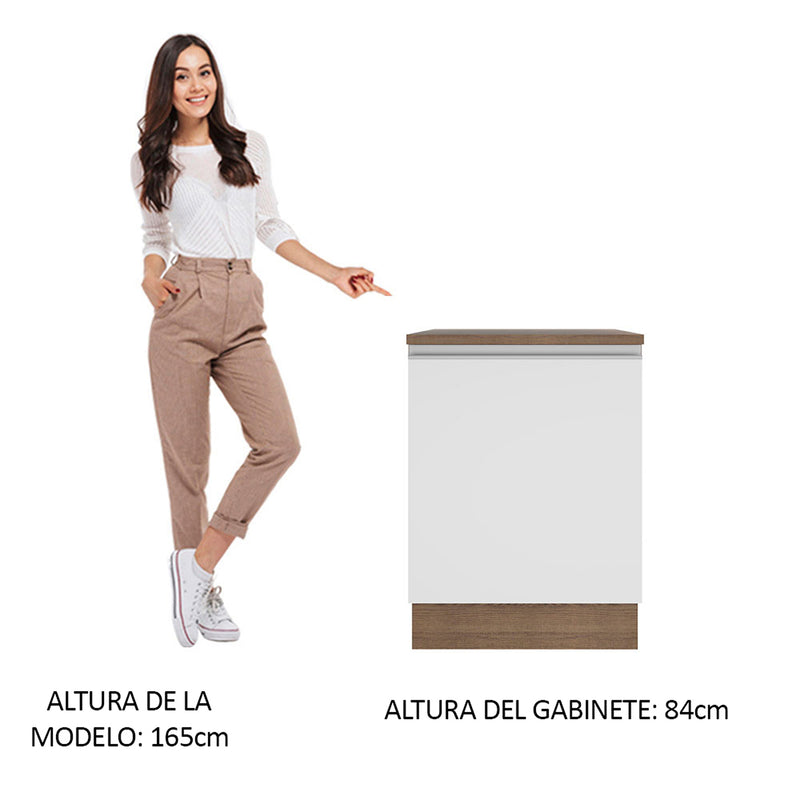 Mueble Inferior De Cocina Glamy Marron Y Blanco 60x84cm Con Mesón De Madera