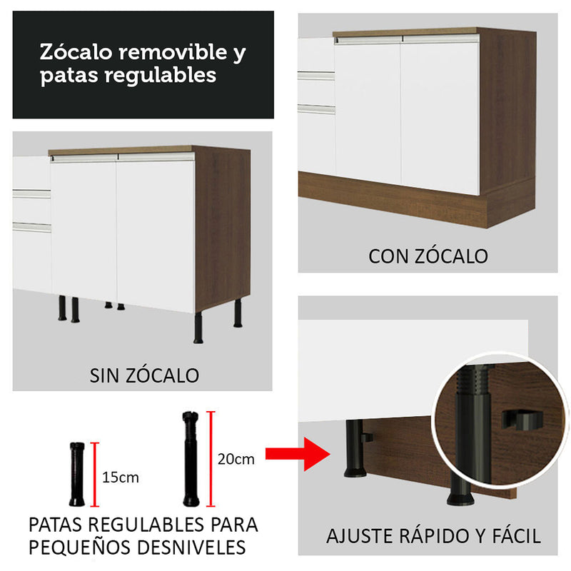 Mueble Inferior De Cocina Glamy Marron Y Blanco 60x84cm Con Mesón De Madera