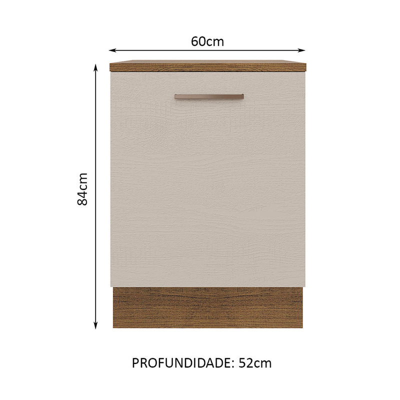 Mueble Inferior De Cocina Agata Marron Y Crema 60x84cm Con Mesón De Madera Y Una Puerta