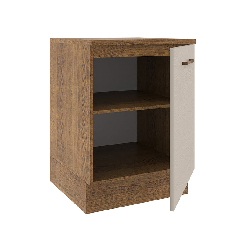 Mueble Inferior De Cocina Agata Marron Y Crema 60x84cm Con Mesón De Madera Y Una Puerta