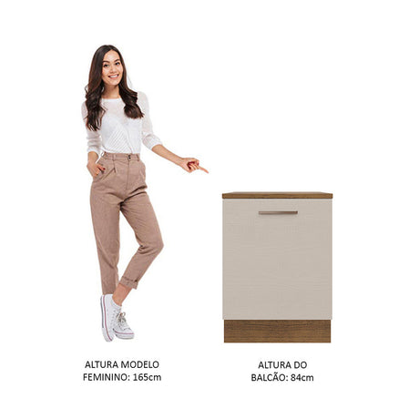 Mueble Inferior de Cocina Agata Marron y Crema 60x84cm con Mesón de Madera y Una Puerta - MUEBLES INFERIORES DE COCINA | Bylmo