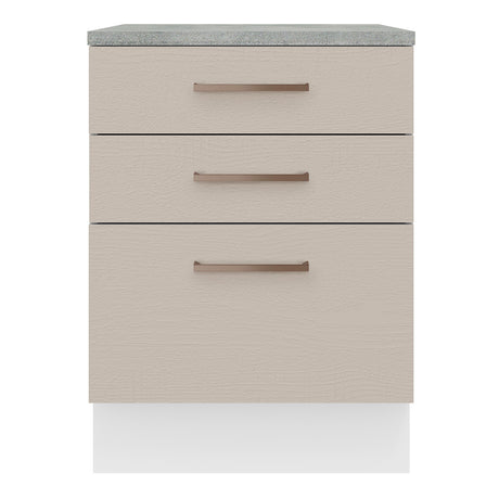 Mueble Inferior de Cocina Agata Blanco y Crema 60x84cm con Mesón de Madera y Tres Cajones - MUEBLES INFERIORES DE COCINA | Bylmo