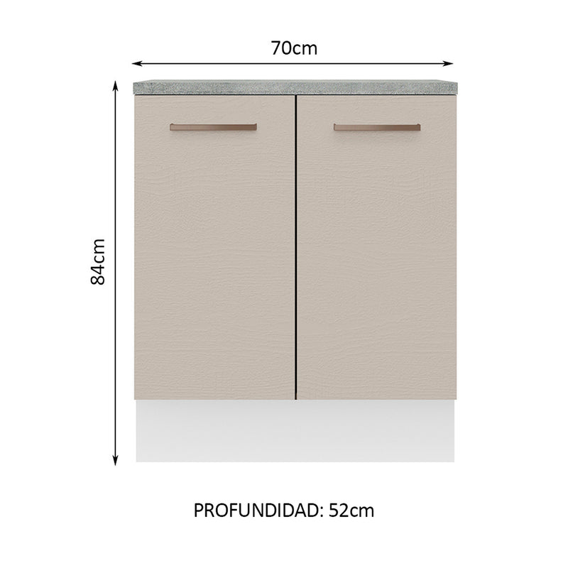 Mueble Inferior De Cocina Agata Blanco Y Crema 70x84cm Con Mesón De Madera Y Dos Puertas