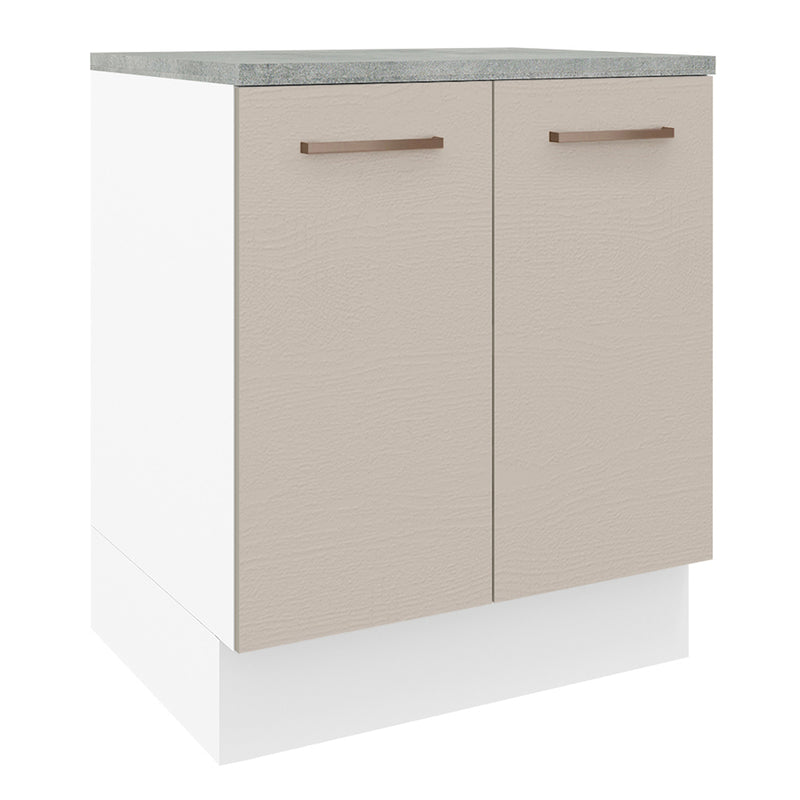 Mueble Inferior De Cocina Agata Blanco Y Crema 70x84cm Con Mesón De Madera Y Dos Puertas