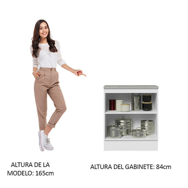 Mueble Inferior De Cocina Agata Blanco Y Crema 70x84cm Con Mesón De Madera Y Dos Puertas