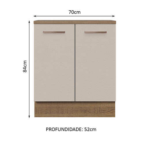 Mueble Inferior De Cocina Agata Marron Y Crema 70x84cm Con Mesón De Madera Y Dos Puertas