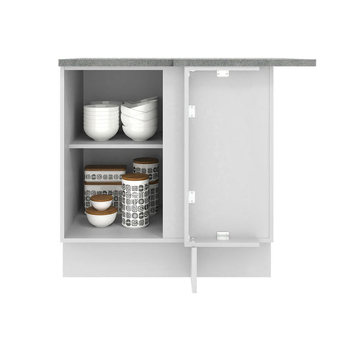 Mueble Inferior De Cocina Agata Blanco Y Crema 94x84cm Con Mesón De Madera