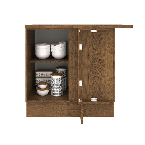 Mueble Inferior De Cocina Agata Marron Y Crema 94x84cm Con Mesón De Madera